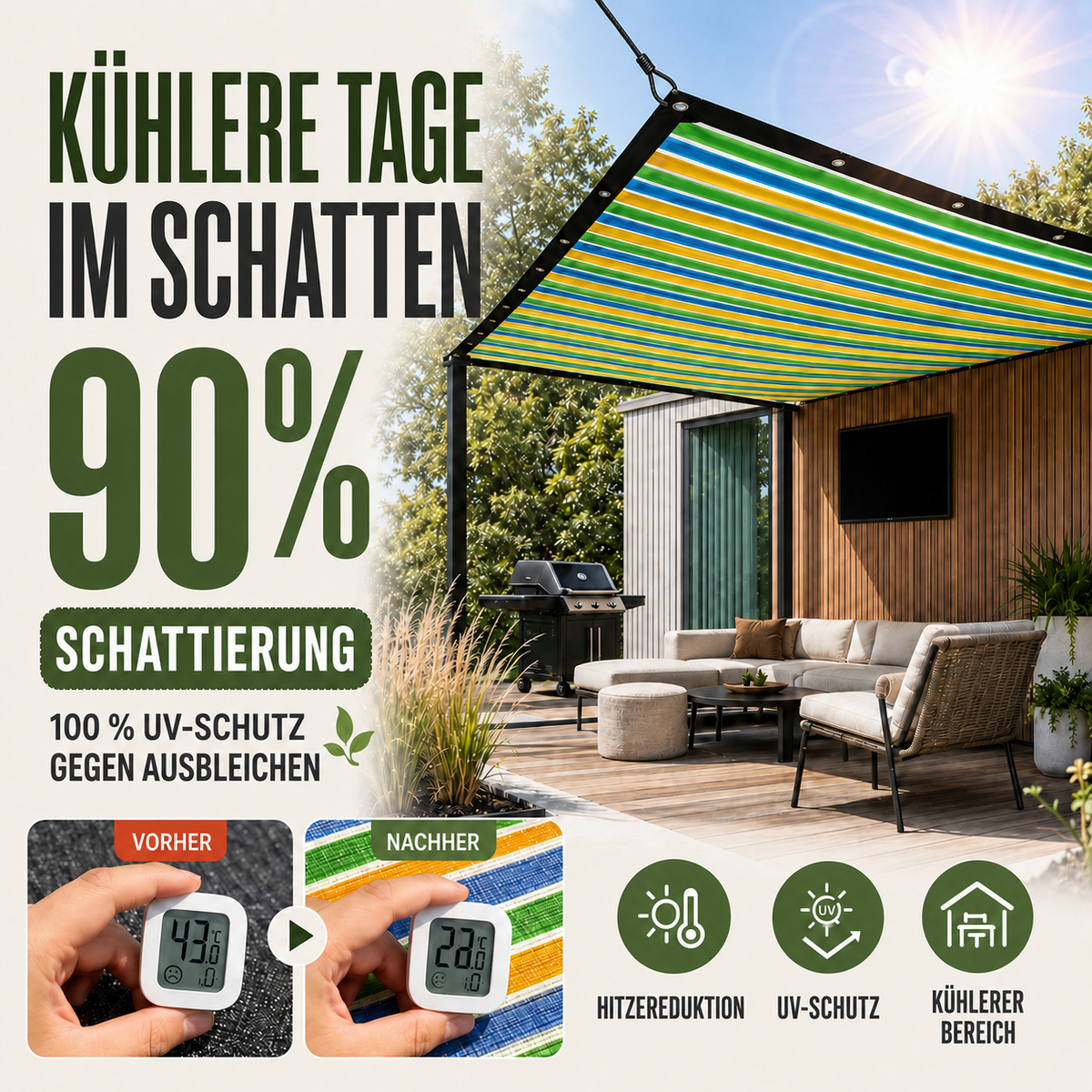 Nordspur | ShadeLoom Gestreifte Outdoor-Sonnenschutzüberdachung