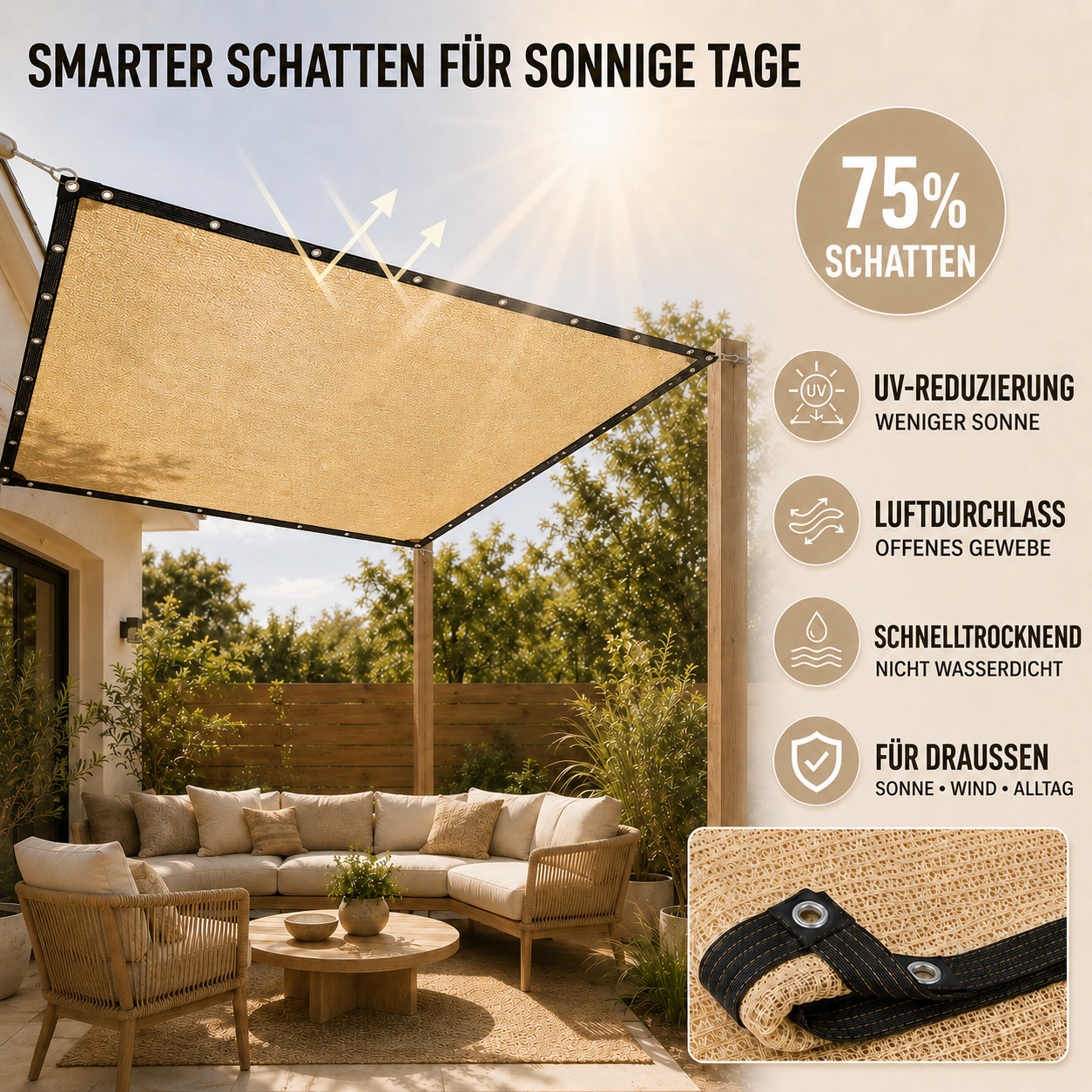 Nordspur | Shadeora Rechteckige Sonnenschutz-Markise
