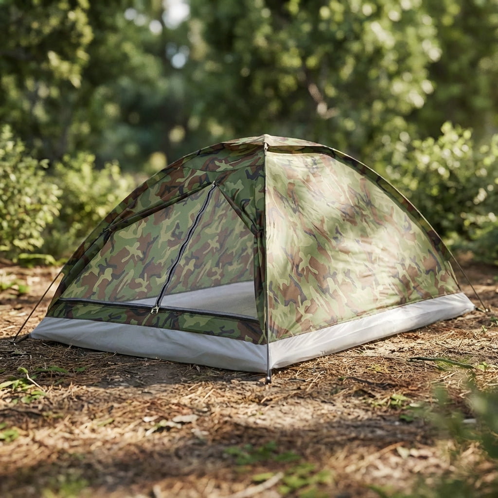Leichtes 2-Personen-Kuppelzelt mit Tarnmuster für Camping und Outdoor
