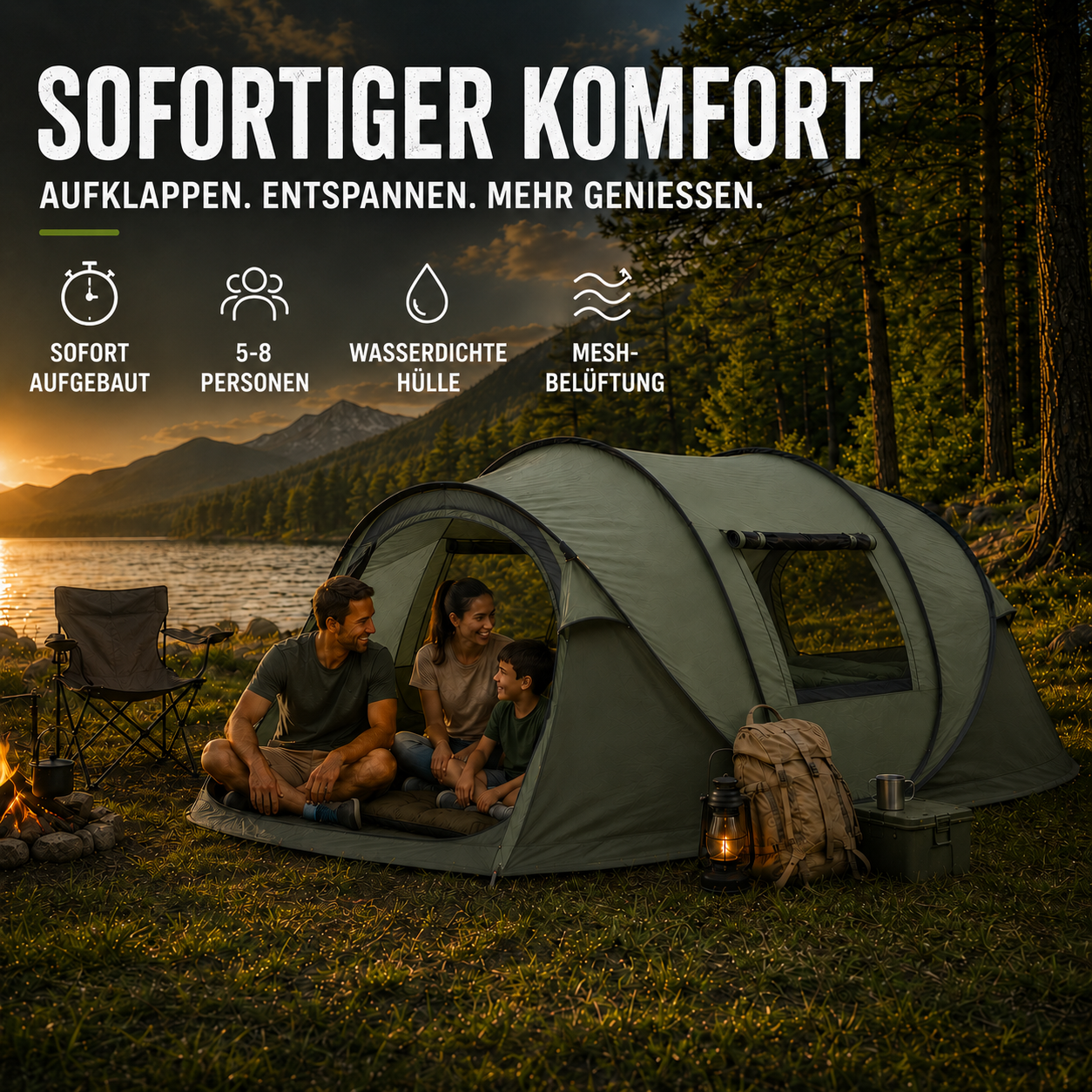 Nordspur | Shelvoo Automatisches Pop-Up-Familienzelt