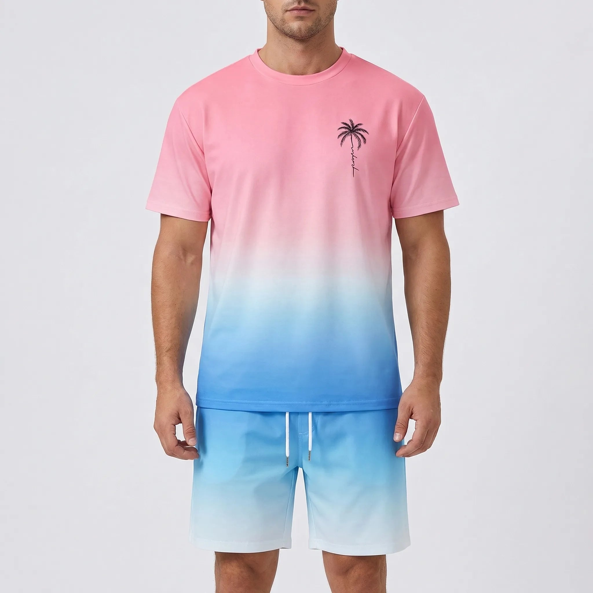 Hawaiianisches Set für Herren mit Farbverlauf Print und kurzen Ärmeln