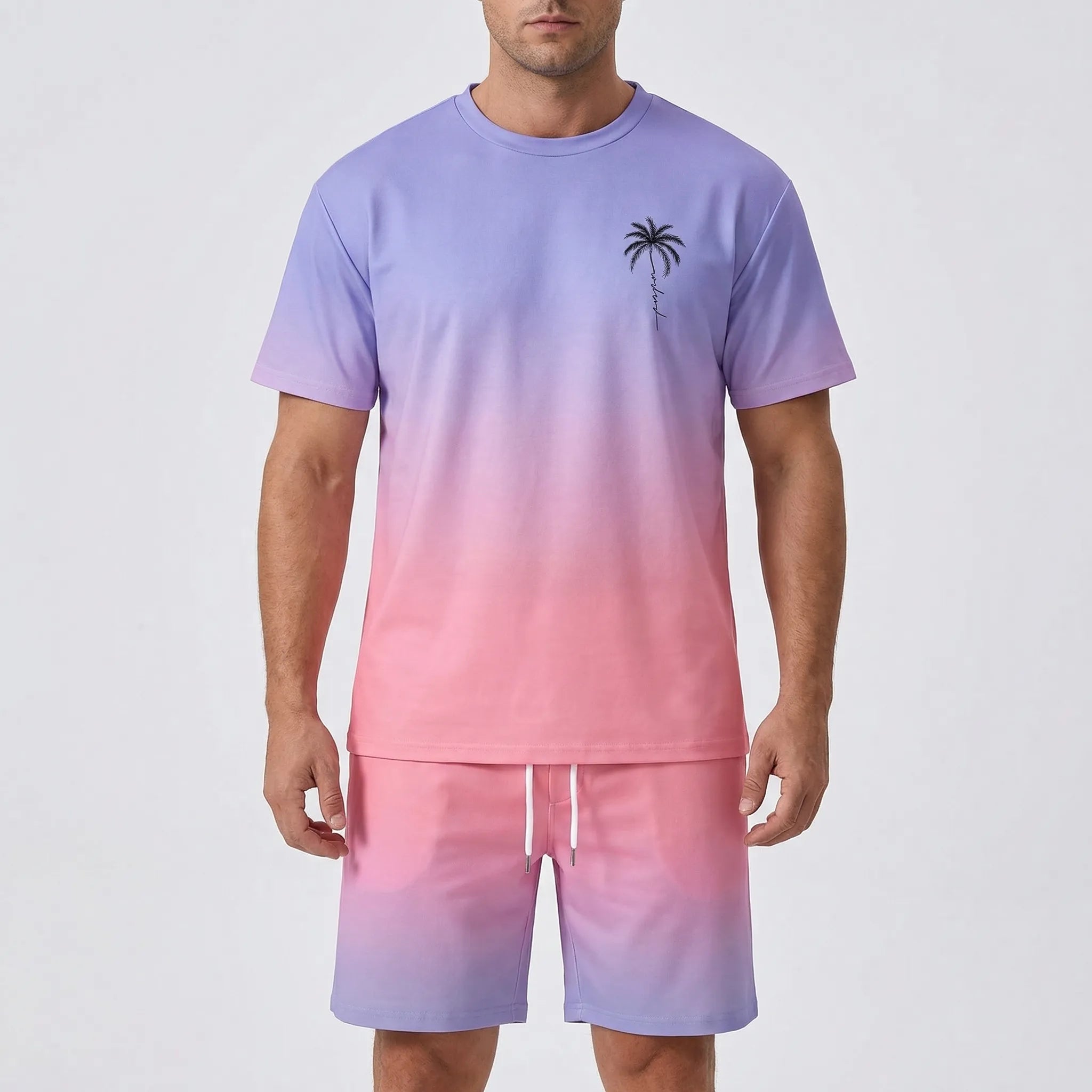 Hawaiianisches Set für Herren mit Farbverlauf Print und kurzen Ärmeln