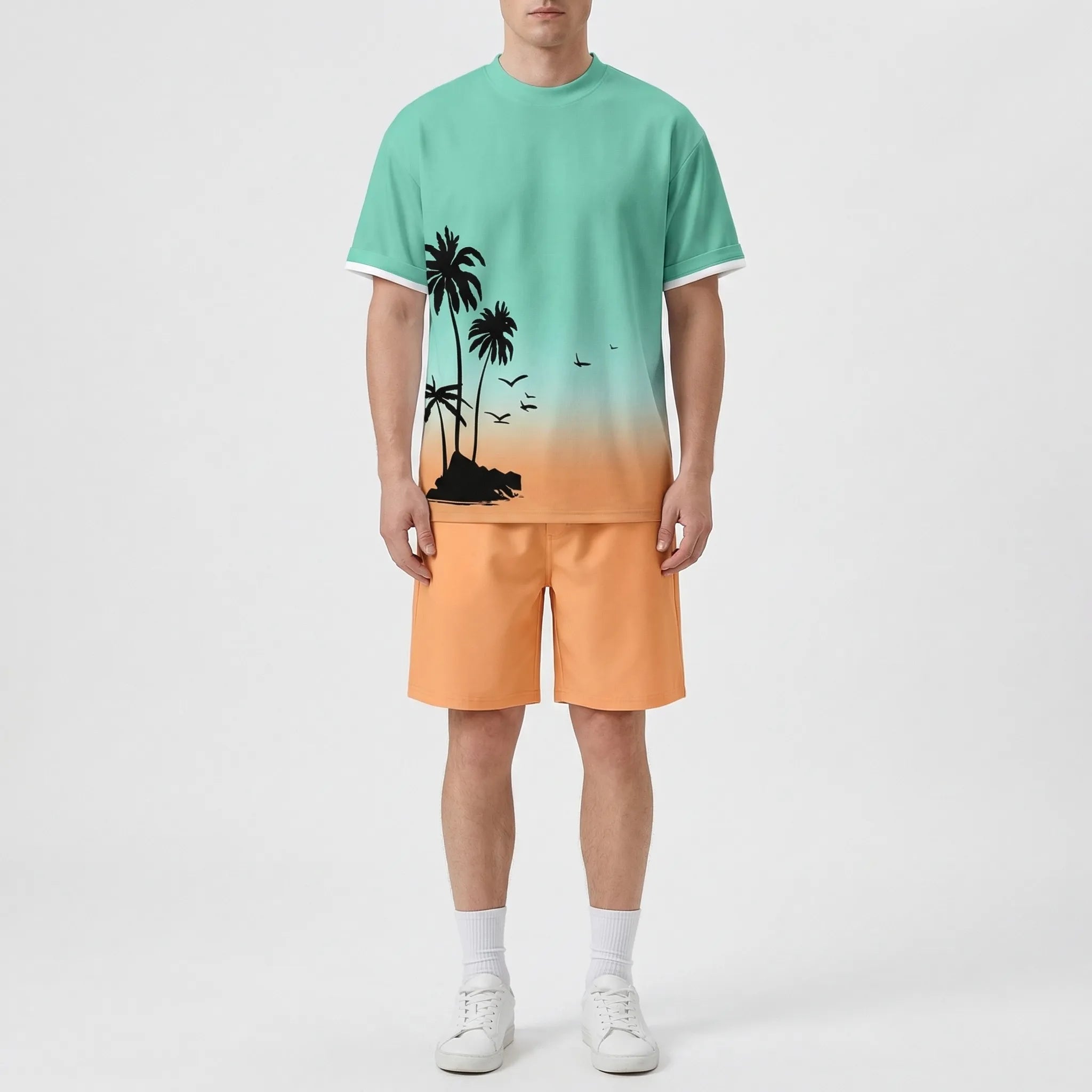 Hawaiianisches Set für Herren mit Farbverlauf Print und kurzen Ärmeln