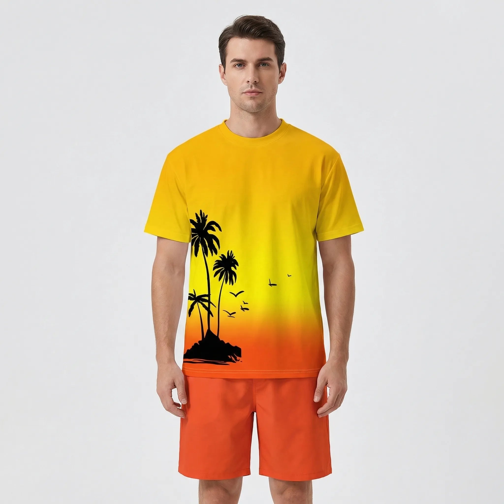 Hawaiianisches Set für Herren mit Farbverlauf Print und kurzen Ärmeln
