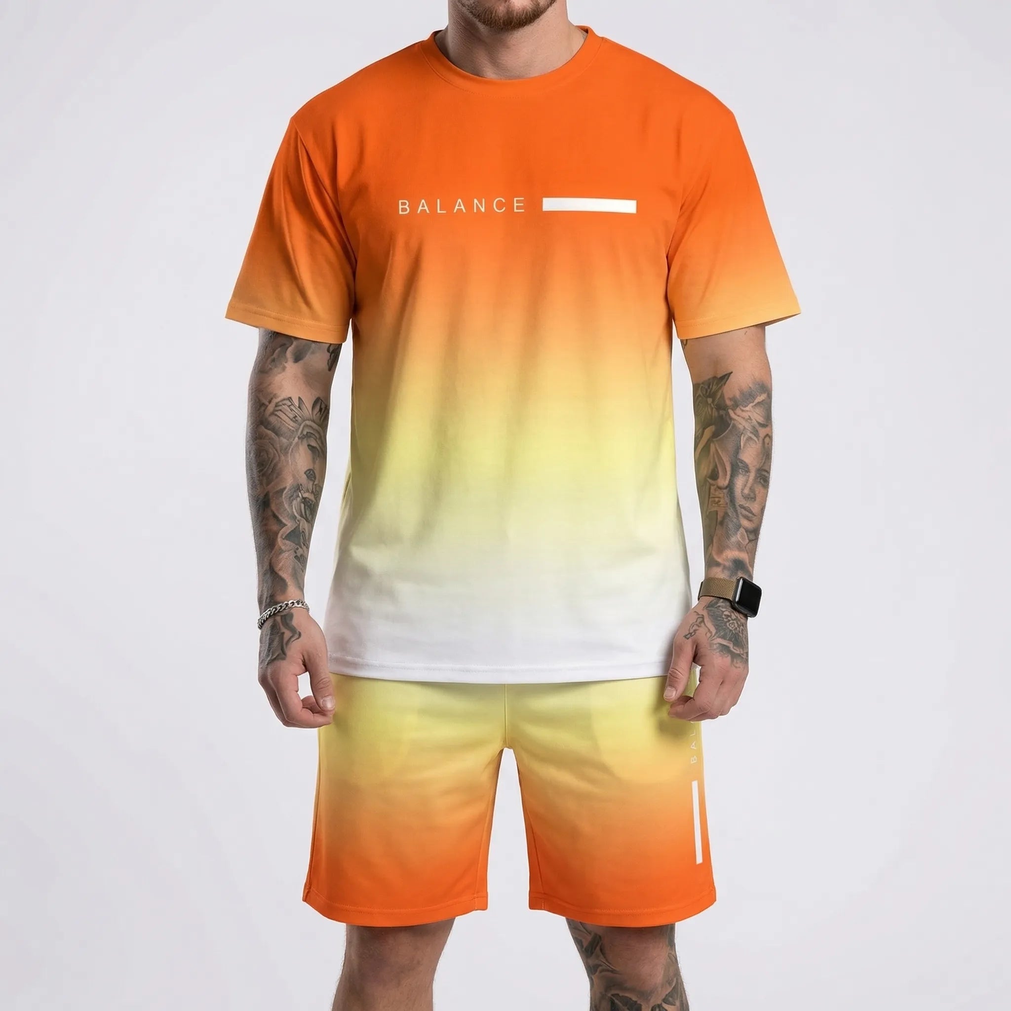Hawaiianisches Set für Herren mit Farbverlauf Print und kurzen Ärmeln