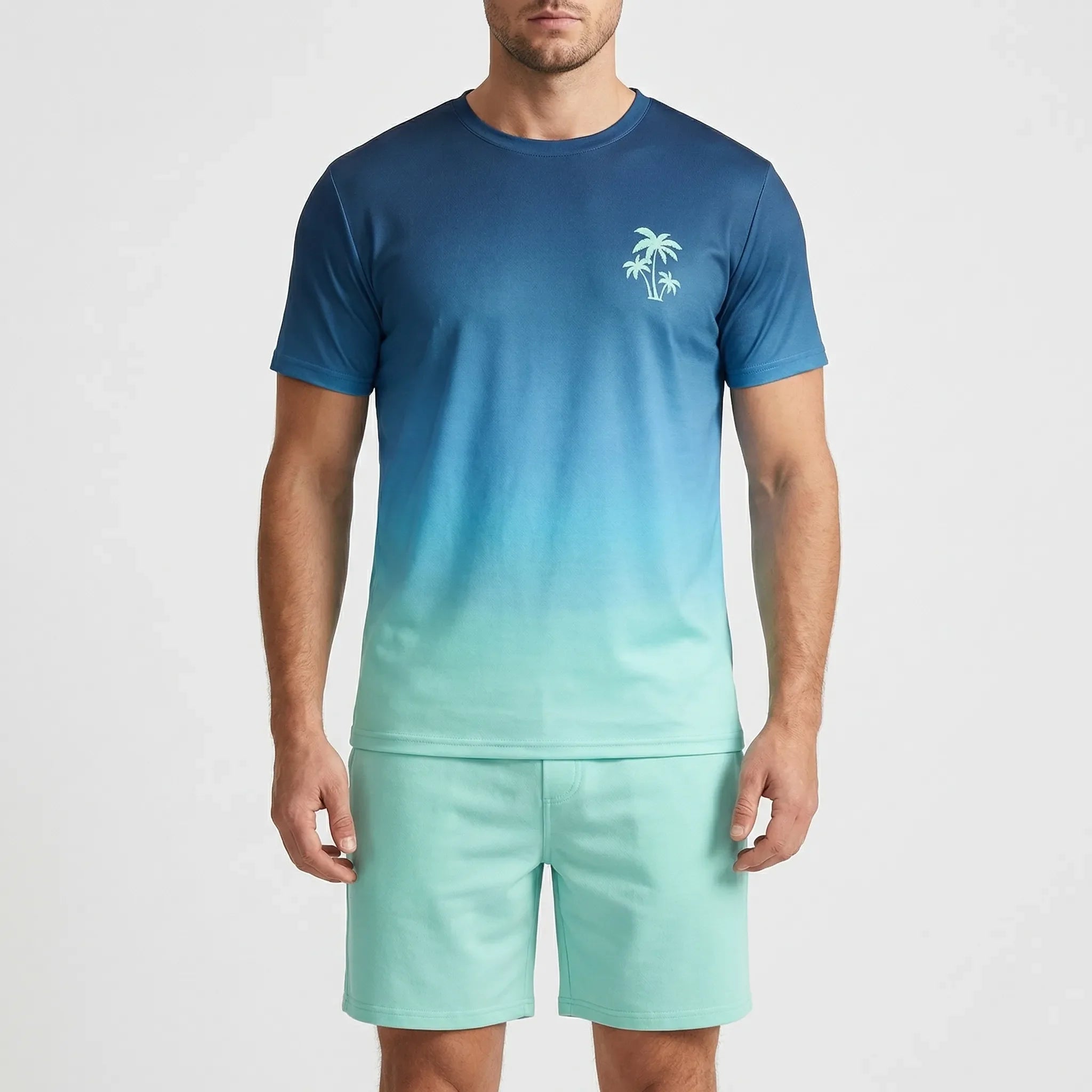 Hawaiianisches Set für Herren mit Farbverlauf Print und kurzen Ärmeln