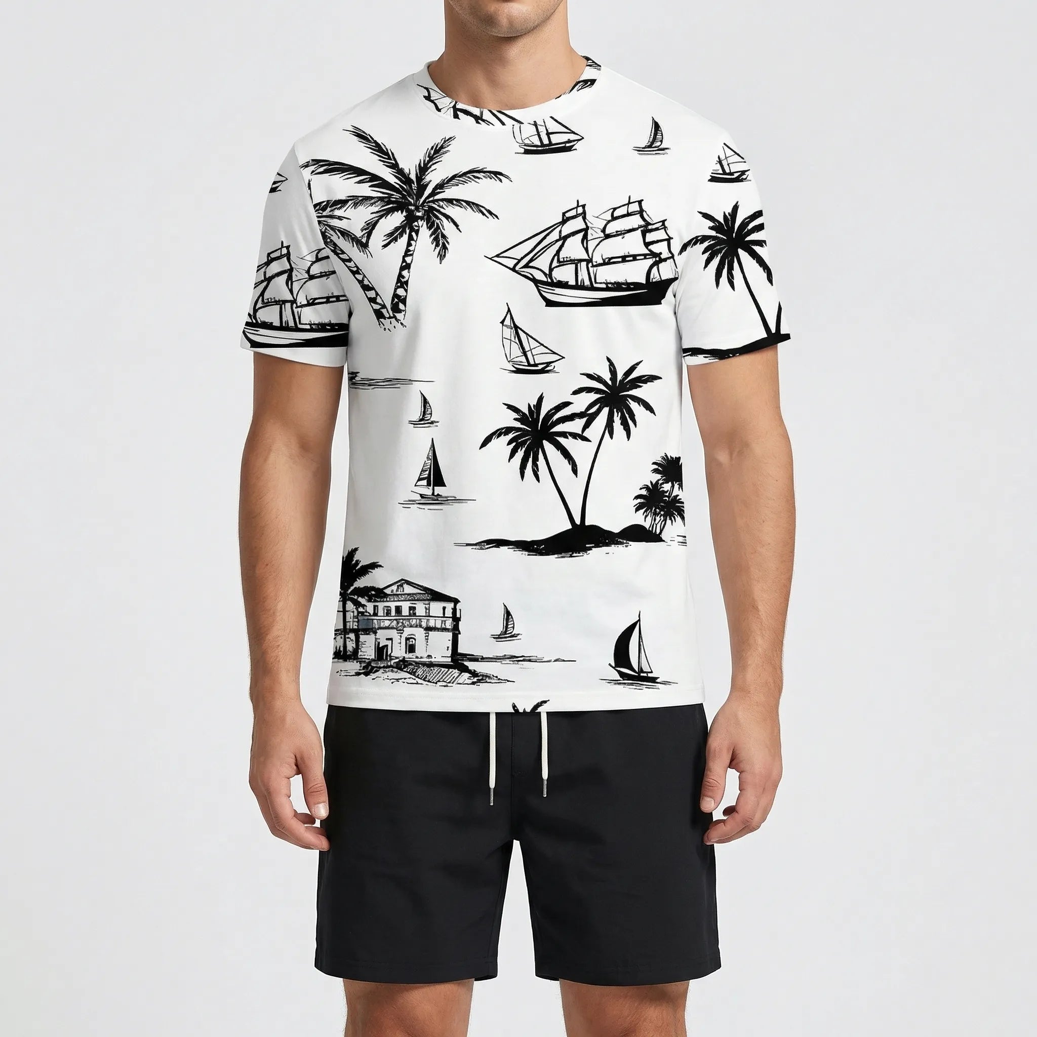Hawaiianisches Set für Herren mit Farbverlauf Print und kurzen Ärmeln