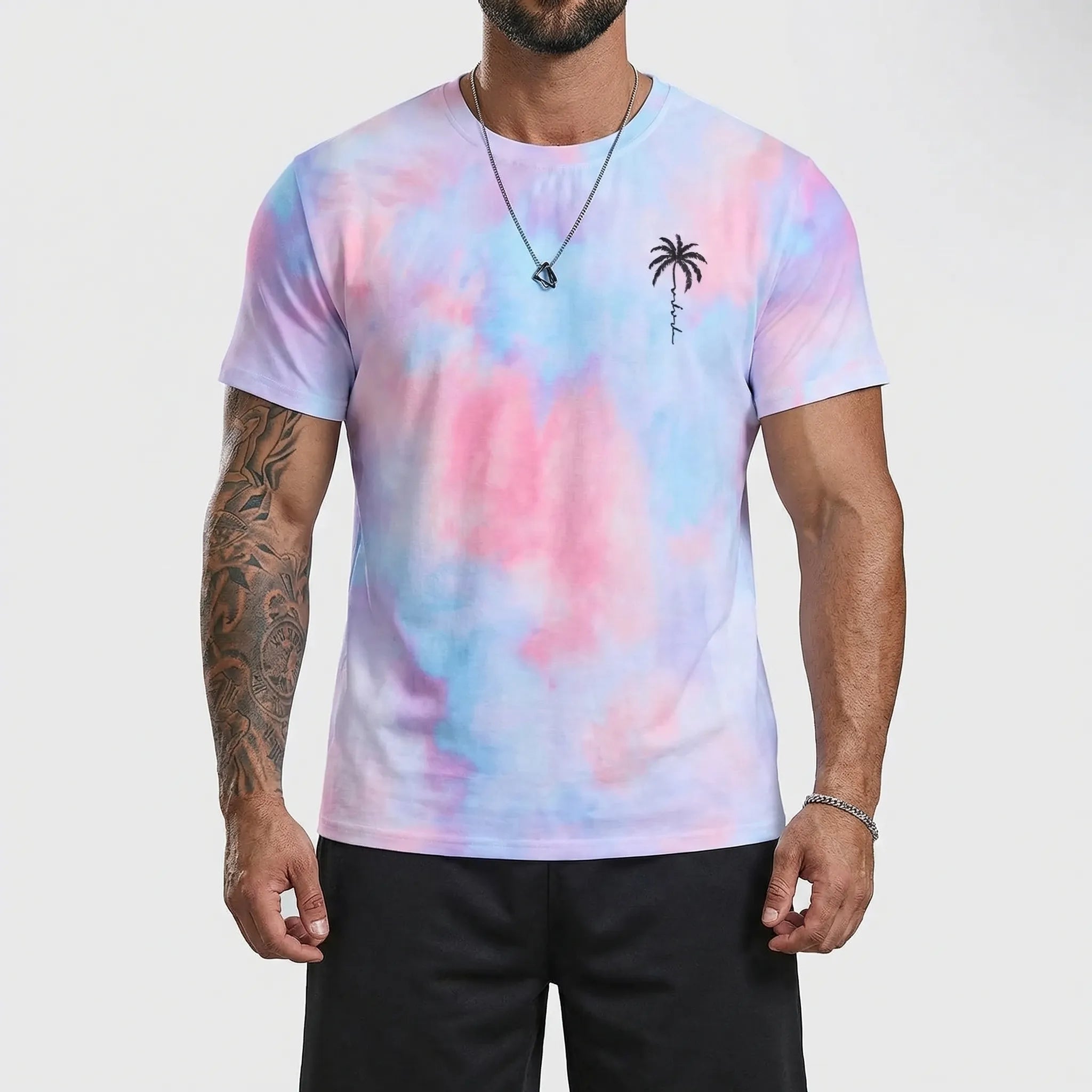 Hawaiianisches Set für Herren mit Farbverlauf Print und kurzen Ärmeln