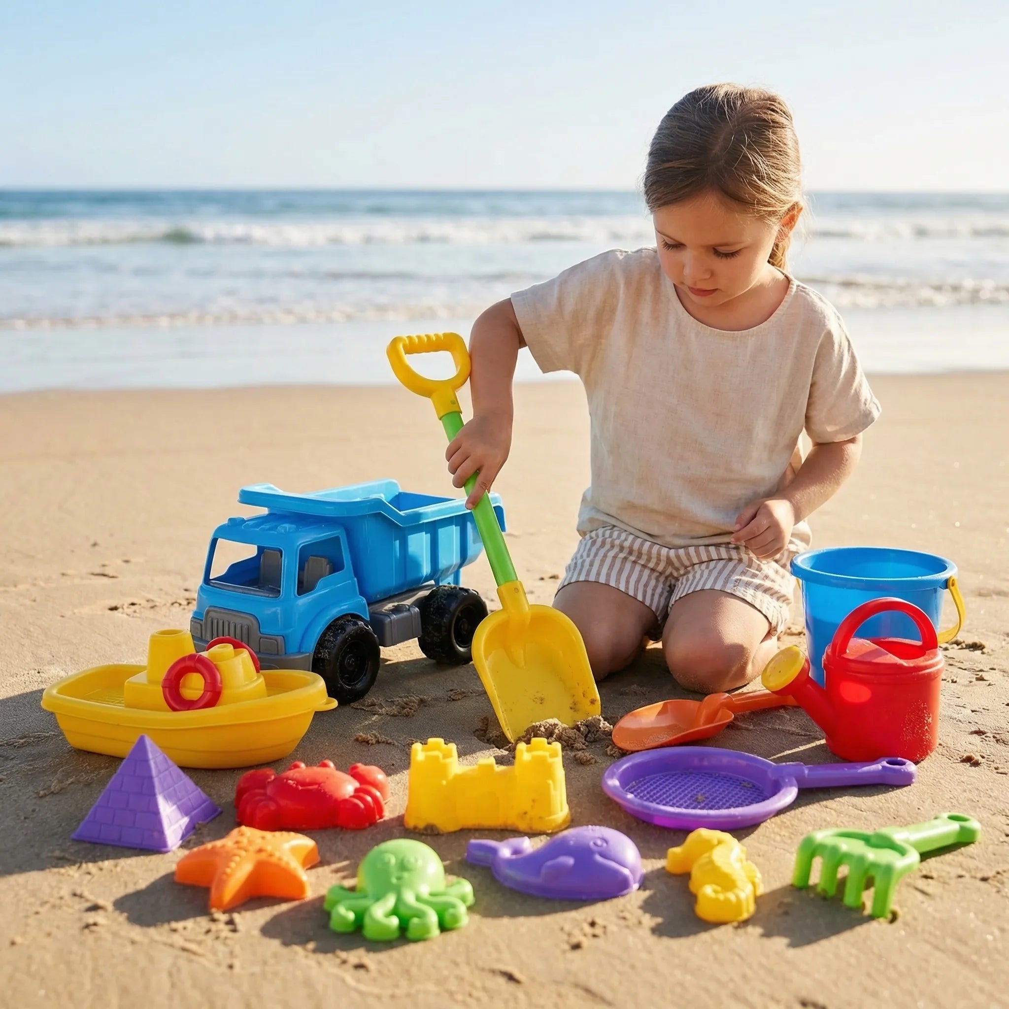 Strandspielzeug Set für Kinder mit Sandformen und Schaufel