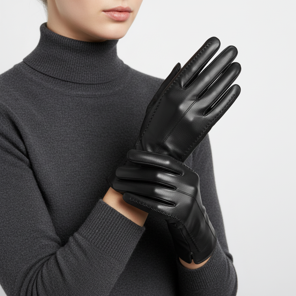 Winterhandschuhe Veganledertuch Samtfutter Touchscreen kurze Manschette