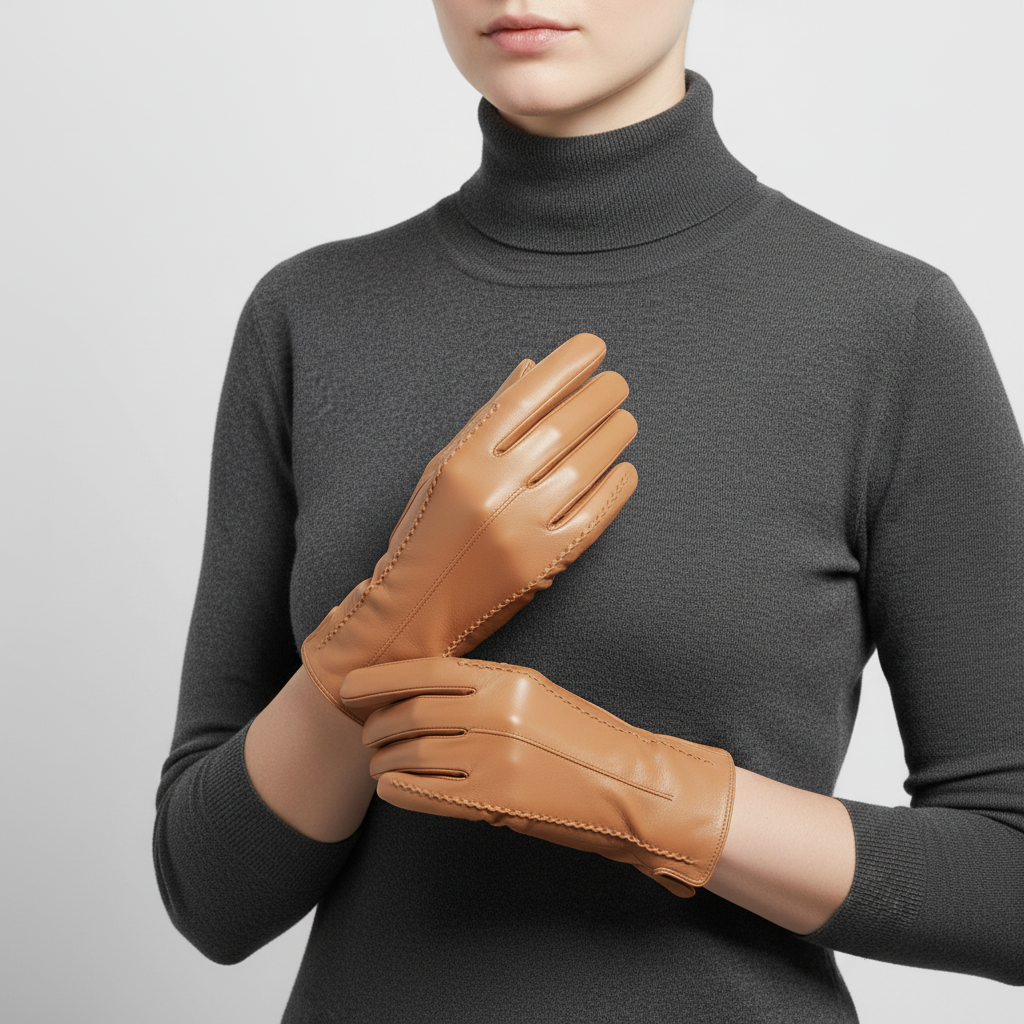Winterhandschuhe veganes Leder kurze Manschette Samtfütterung