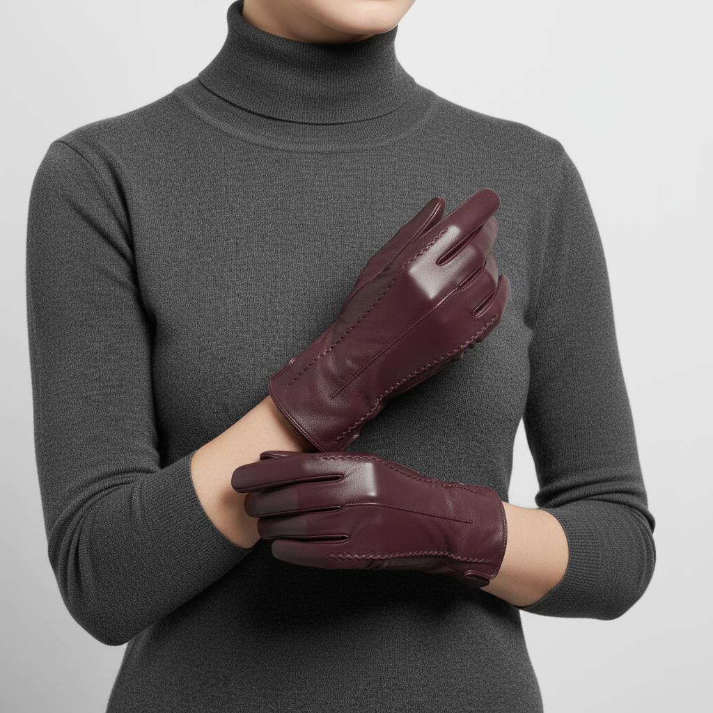 Winterhandschuhe veganes Leder kurze Manschette Samtfütterung