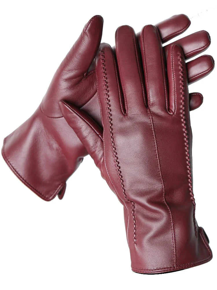 Winterhandschuhe Veganledertuch Samtfutter Touchscreen kurze Manschette