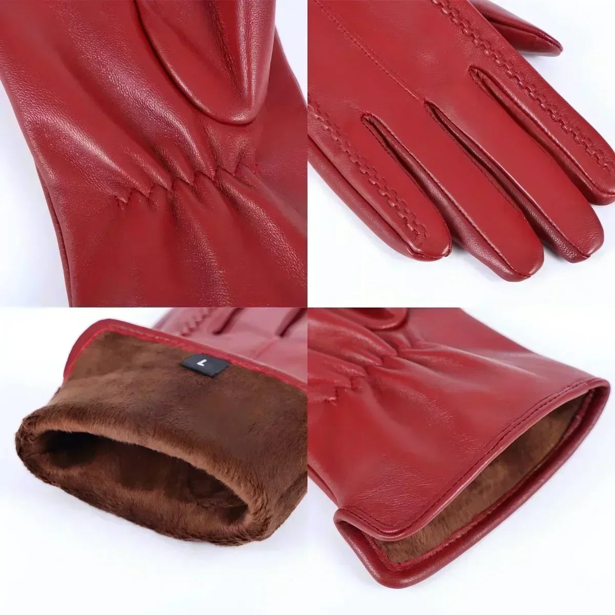 Winterhandschuhe veganes Leder kurze Manschette Samtfütterung