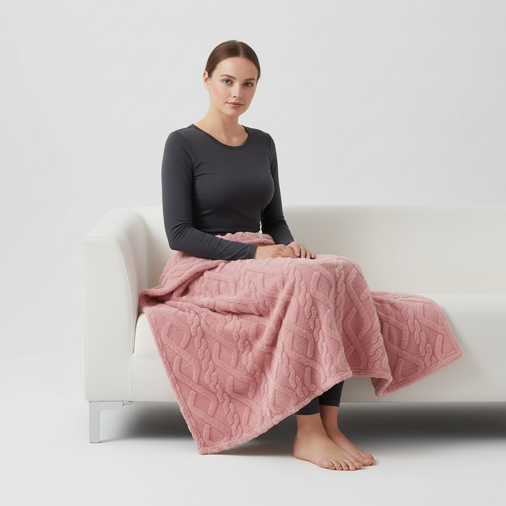 Leichte Korallenfleece-Decke mit Jacquard-Textur tragbar