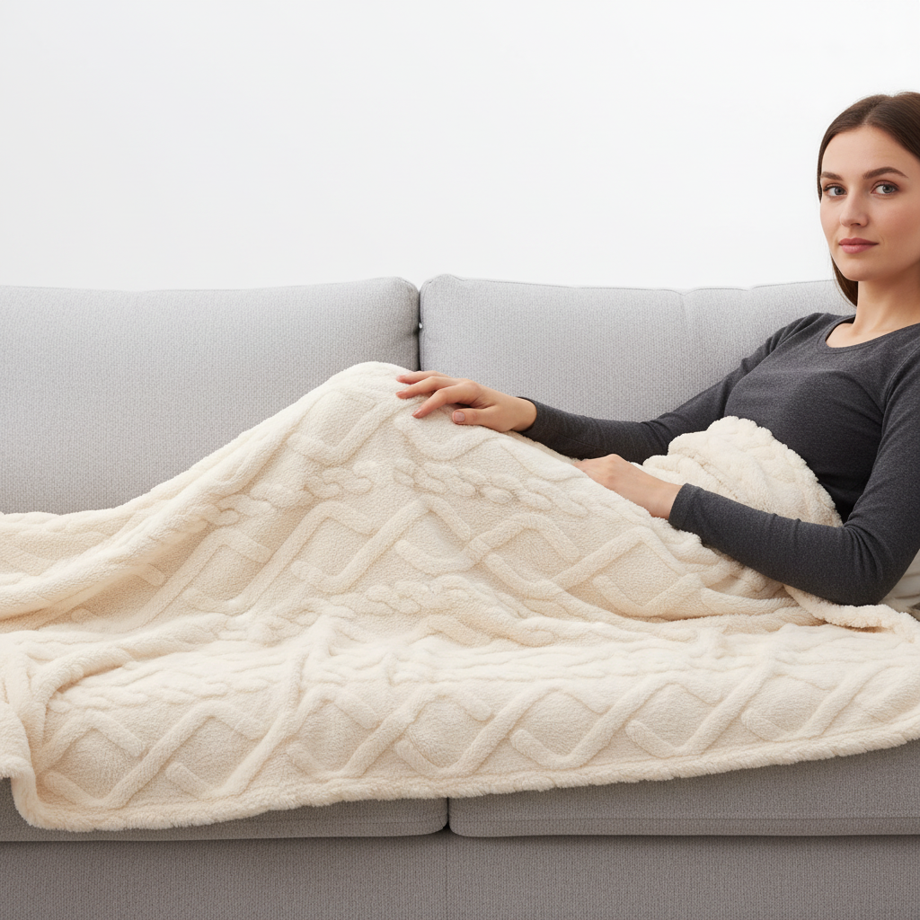 Leichte Korallenfleece-Decke mit Jacquard-Textur tragbar