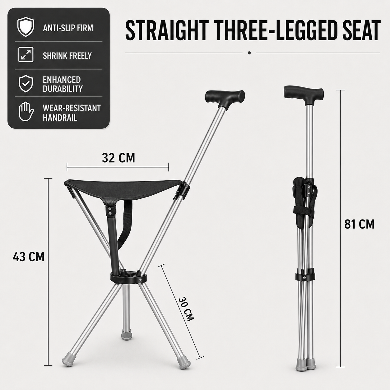 Nordspur | Sitaraid Klappbarer Aluminium-Gehstock mit Sitz