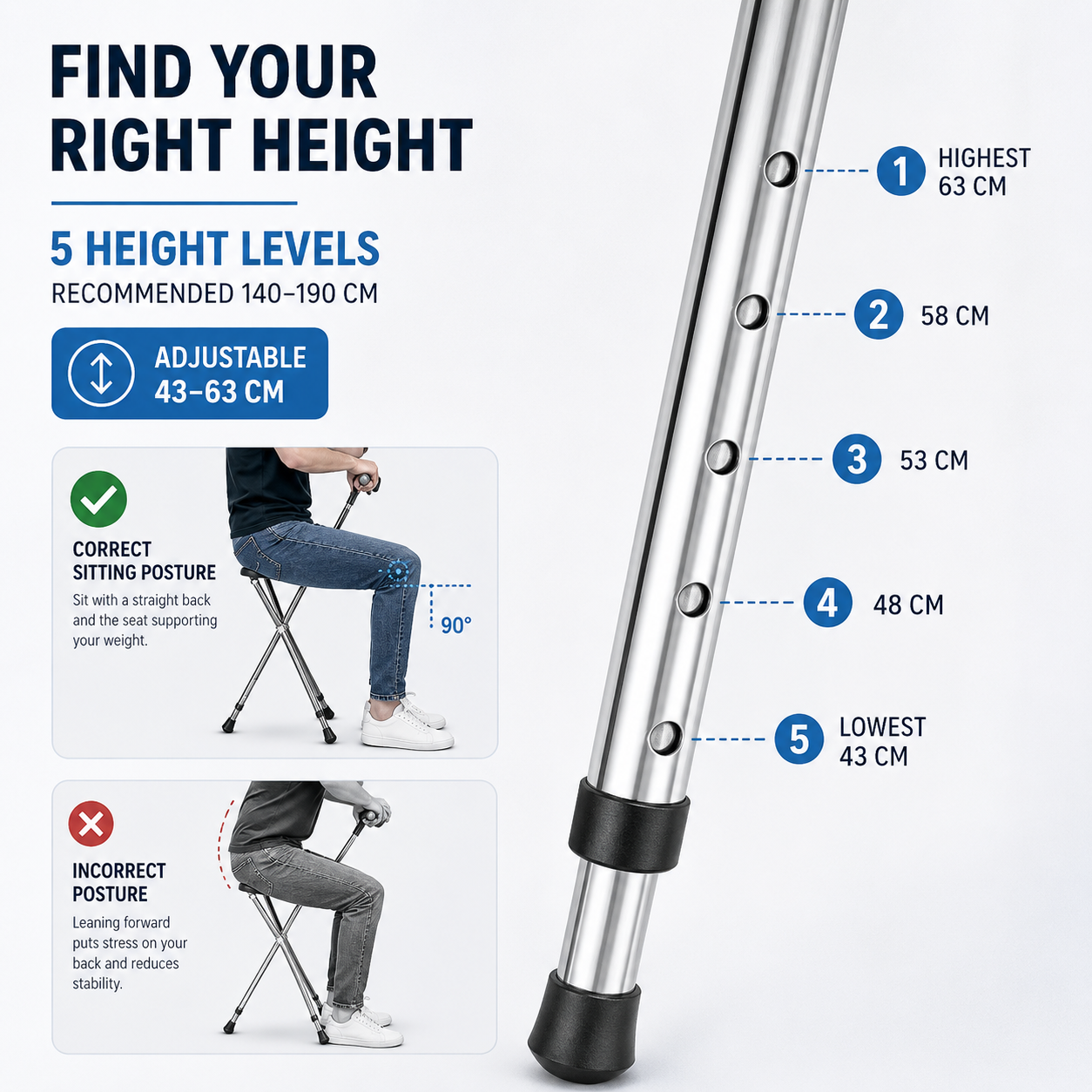 Nordspur | Sitaraid Klappbarer Aluminium-Gehstock mit Sitz