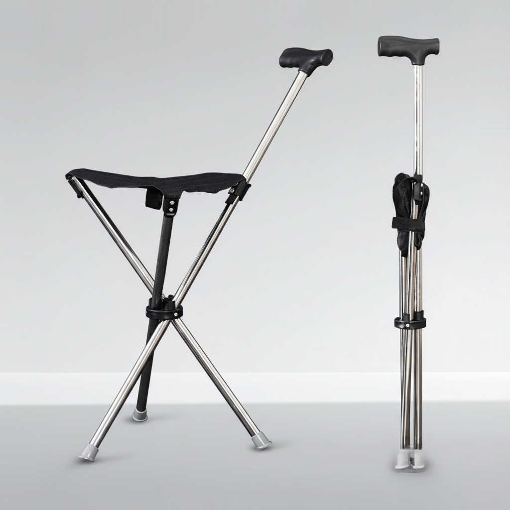 Klappbarer Gehstock mit Sitzfunktion rutschfest ergonomisch