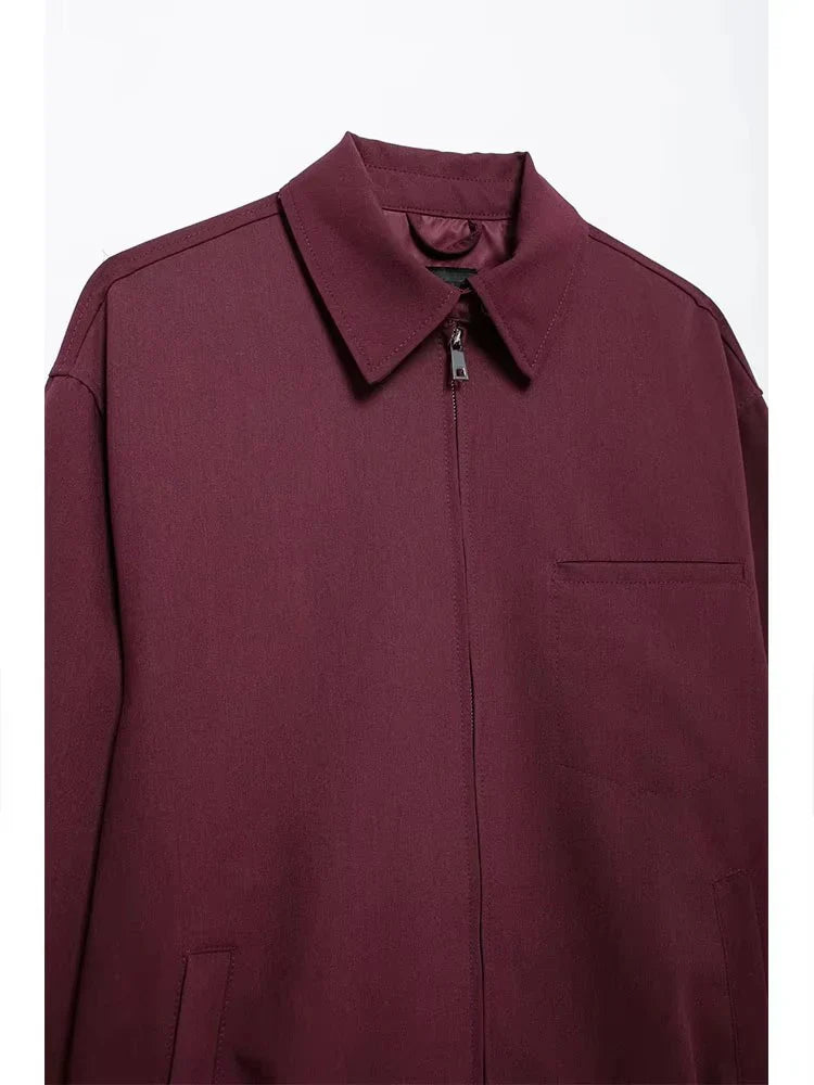 Damen zweiteiliges Set Oversize-Jacke Reißverschluss plissierter Minirock