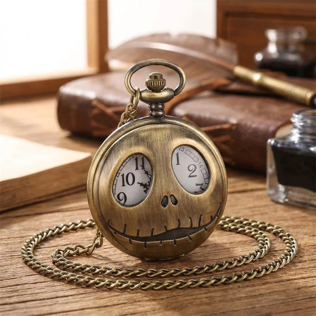 Vintage-Anhängeruhr mit Totenkopf-Design und augenförmigen Zifferblattfenstern