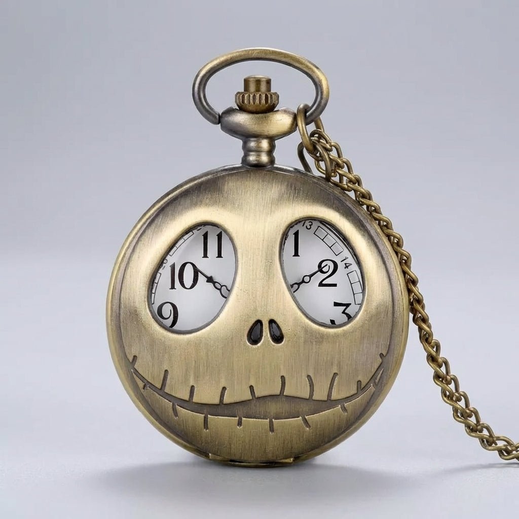 Vintage-Anhängeruhr mit Totenkopf-Design und augenförmigen Zifferblattfenstern