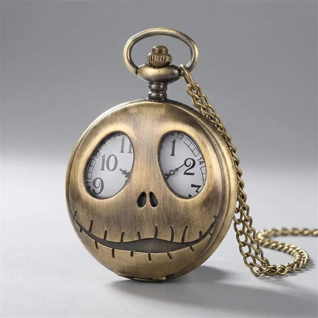 Vintage-Anhängeruhr mit Totenkopf-Design und augenförmigen Zifferblattfenstern