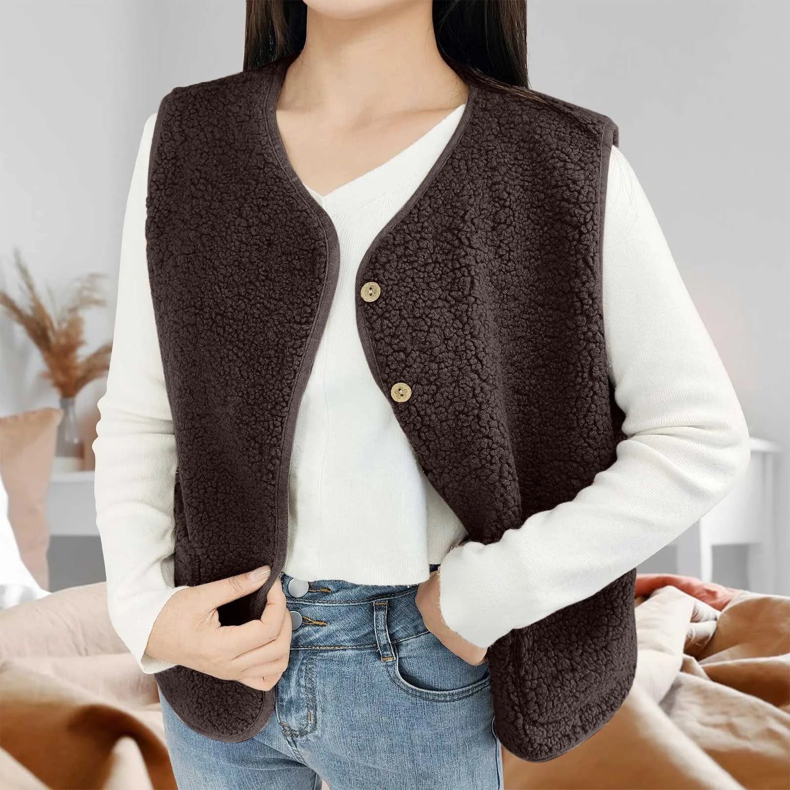 Teddy Jacken Fleece-Weste ärmellos gemütlich warm gestrickt