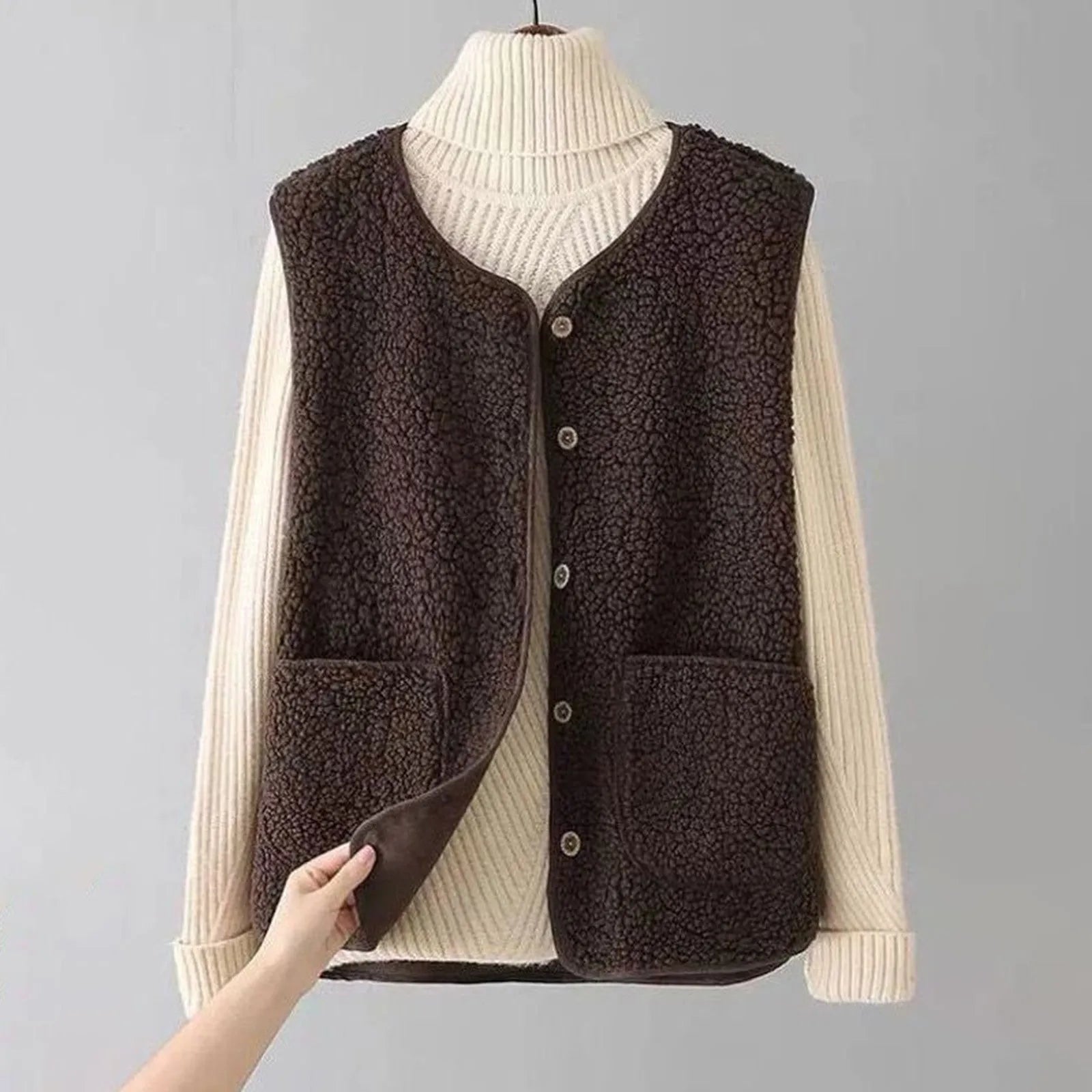 Teddy Jacken Fleece-Weste ärmellos gemütlich warm gestrickt