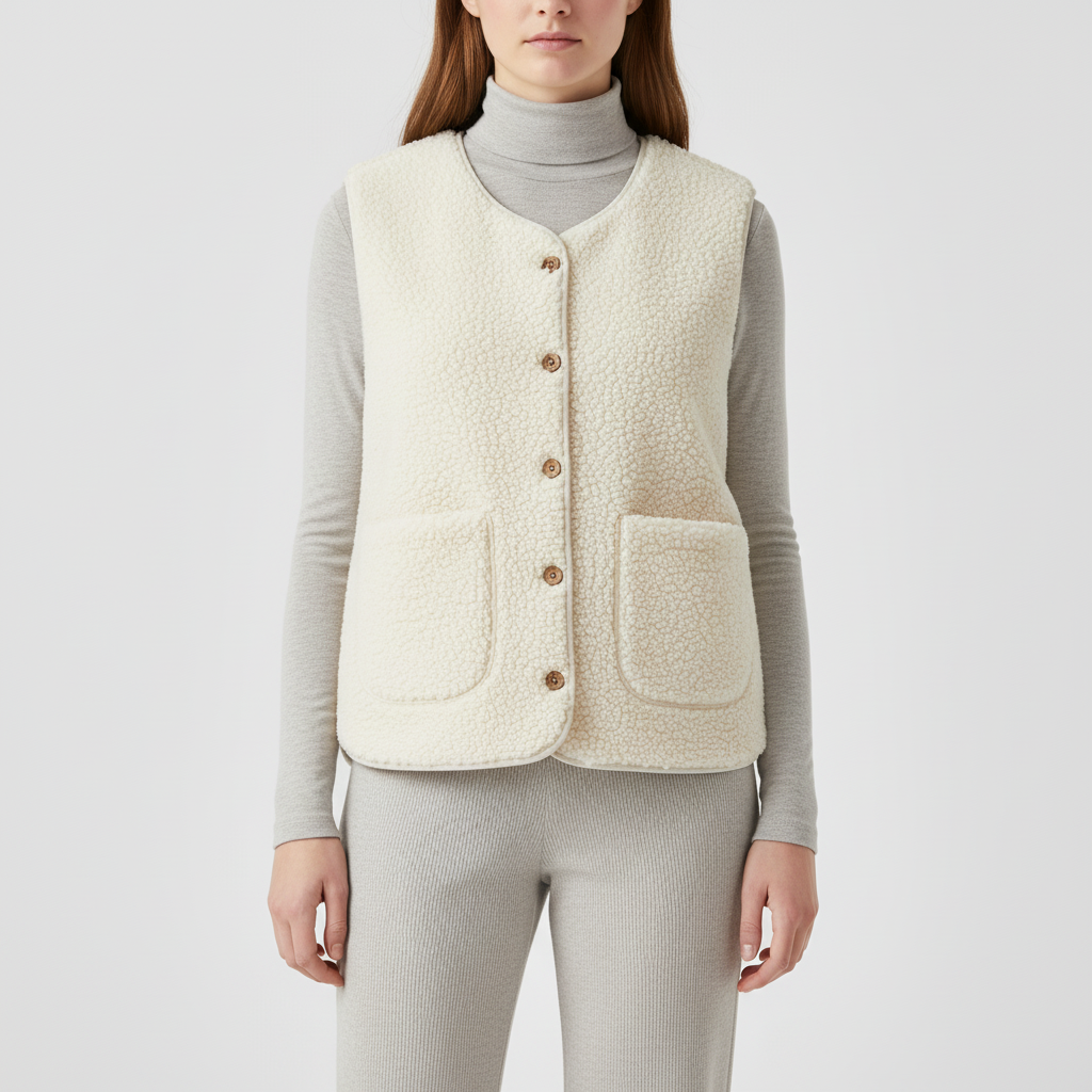 Teddy Jacken Fleece-Weste ärmellos gemütlich warm gestrickt