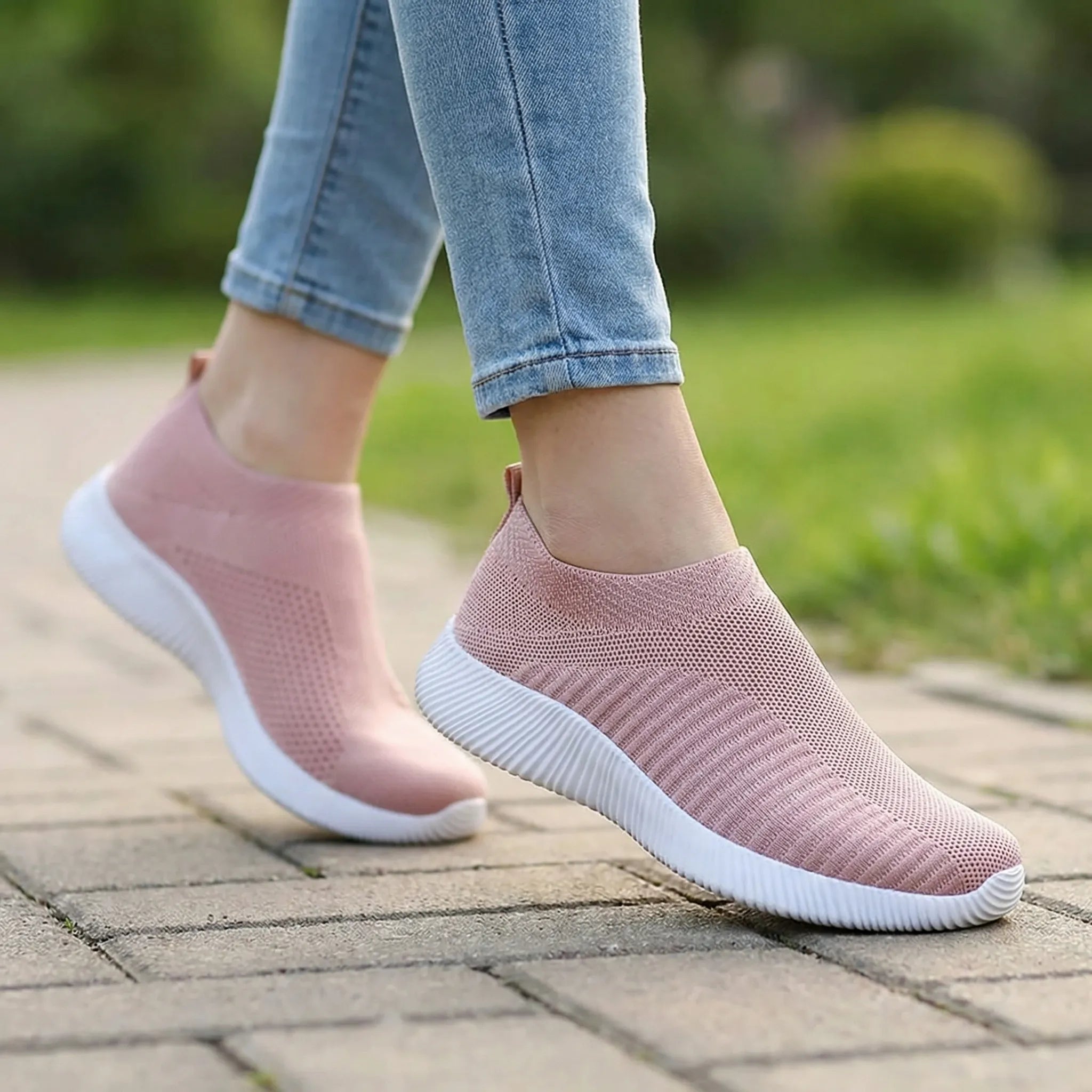 Damen Walkingschuhe Slip-On Stricknetz rutschfest leicht atmungsaktiv