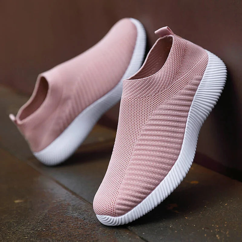 Damen Walkingschuhe Slip-On Stricknetz rutschfest leicht atmungsaktiv