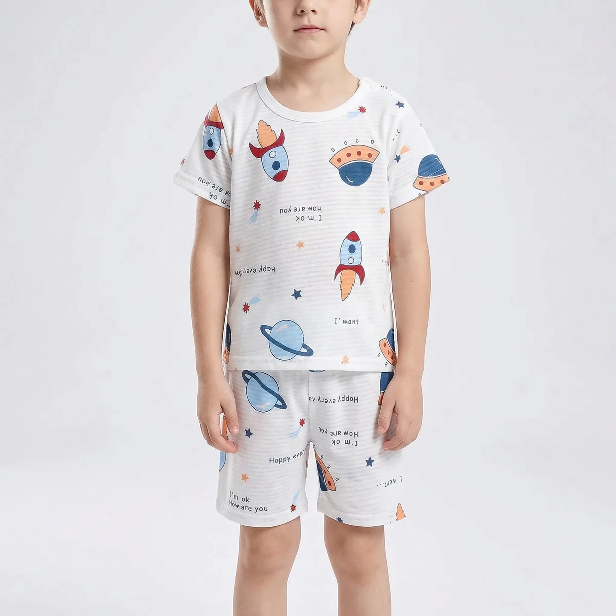 Kinder Schlafanzug Set Sommer Kurzarm Shorts Cartoon-Print