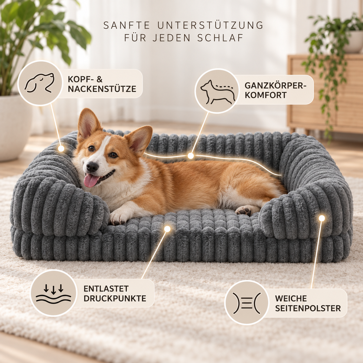 Nordspur | Slumbrex Hundebett im Sofa-Stil mit PP-Baumwoll-Füllung