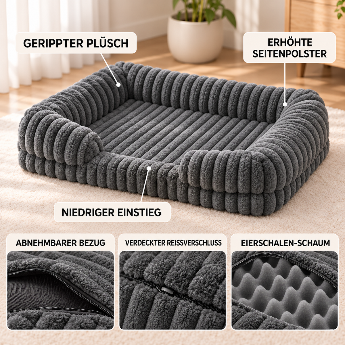 Nordspur | Slumbrex Hundebett im Sofa-Stil mit PP-Baumwoll-Füllung