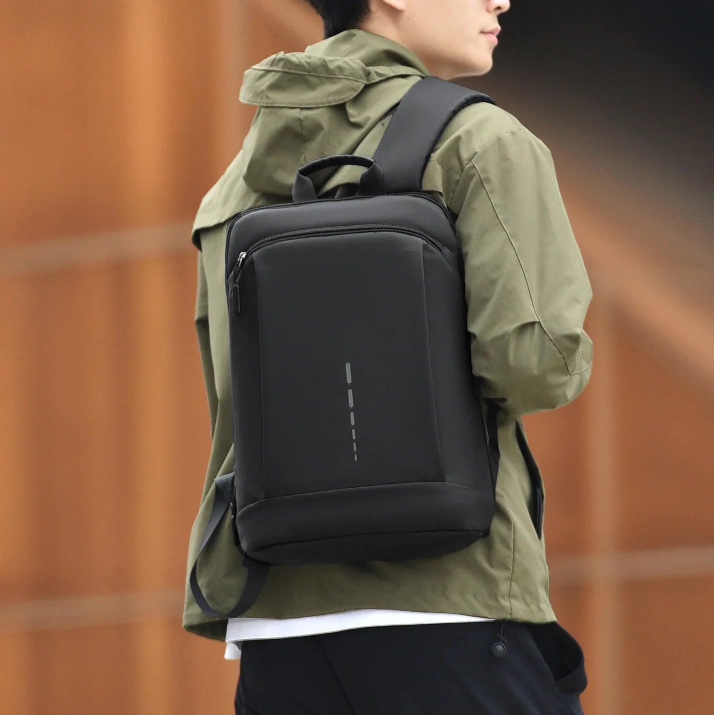 Slim Laptop-Rucksack wasserabweisend gepolsterte Schultergurte Schwarz