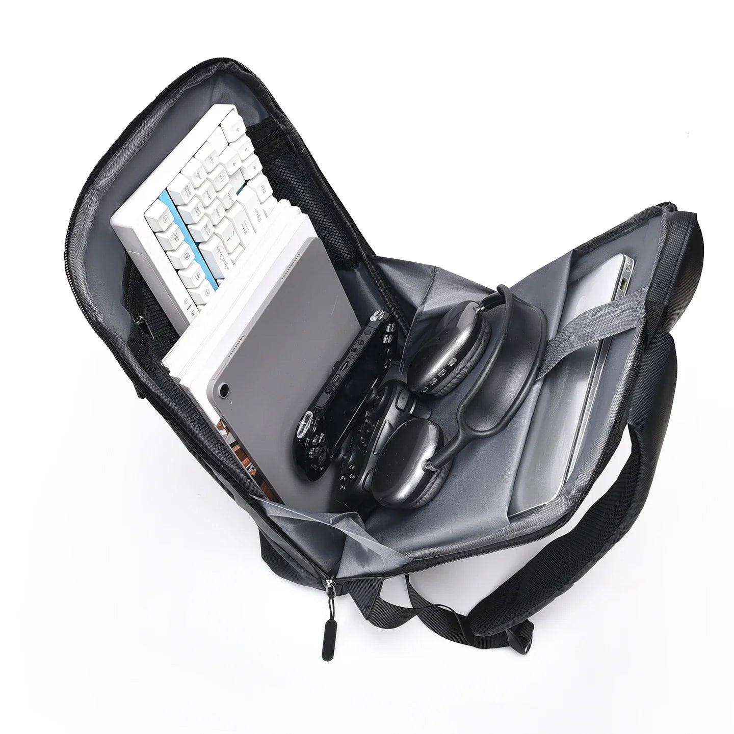 Slim Laptop-Rucksack wasserabweisend gepolsterte Schultergurte Schwarz