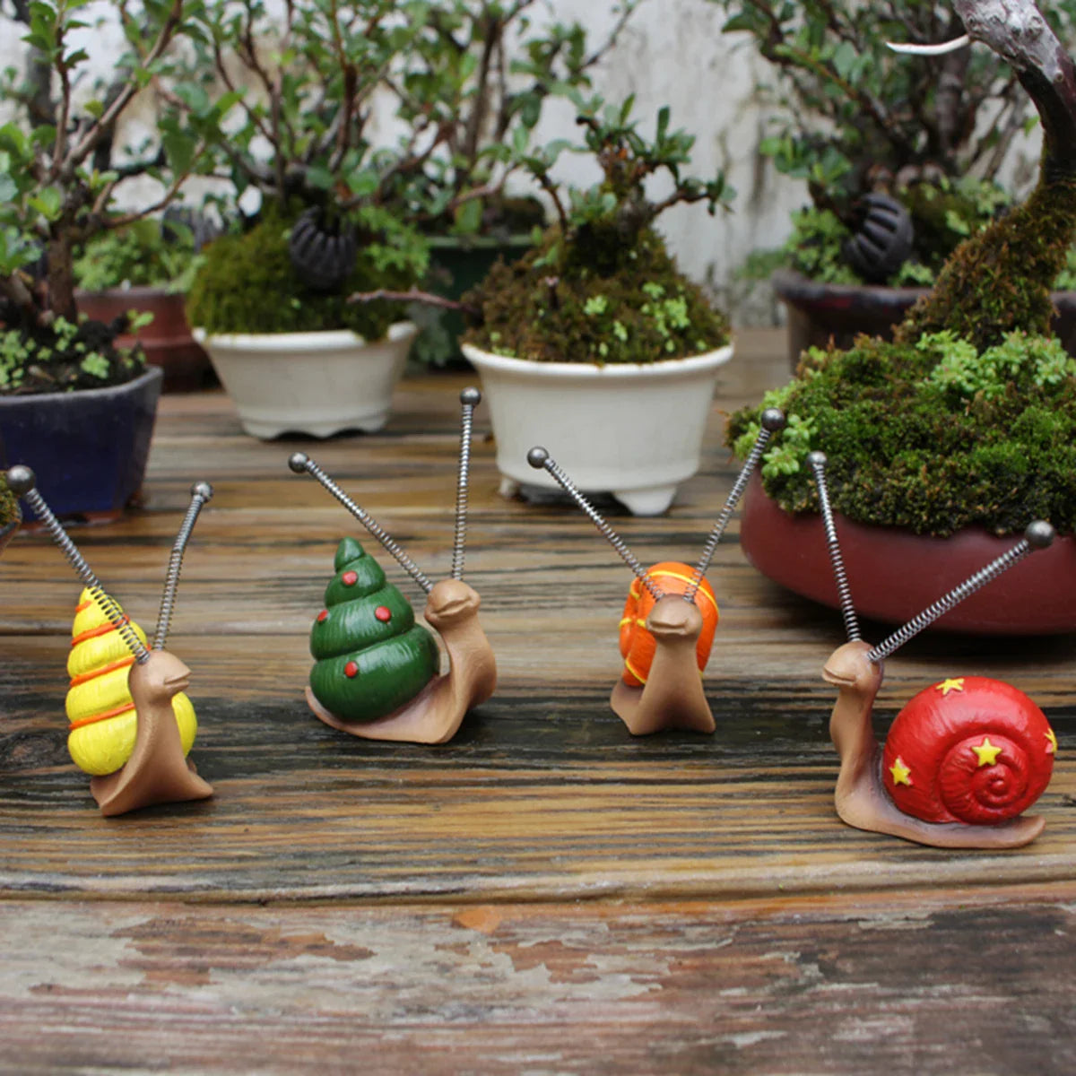 Mini-Schneckenfiguren handgemalt mit Spiralantennen für Blumentöpfe