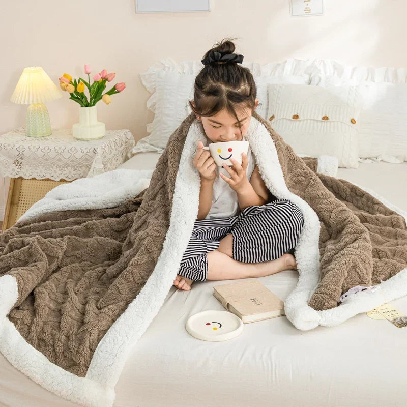 Wendbare Plüsch-Decke mit geometrischem Strickmuster und Sherpa-Futter