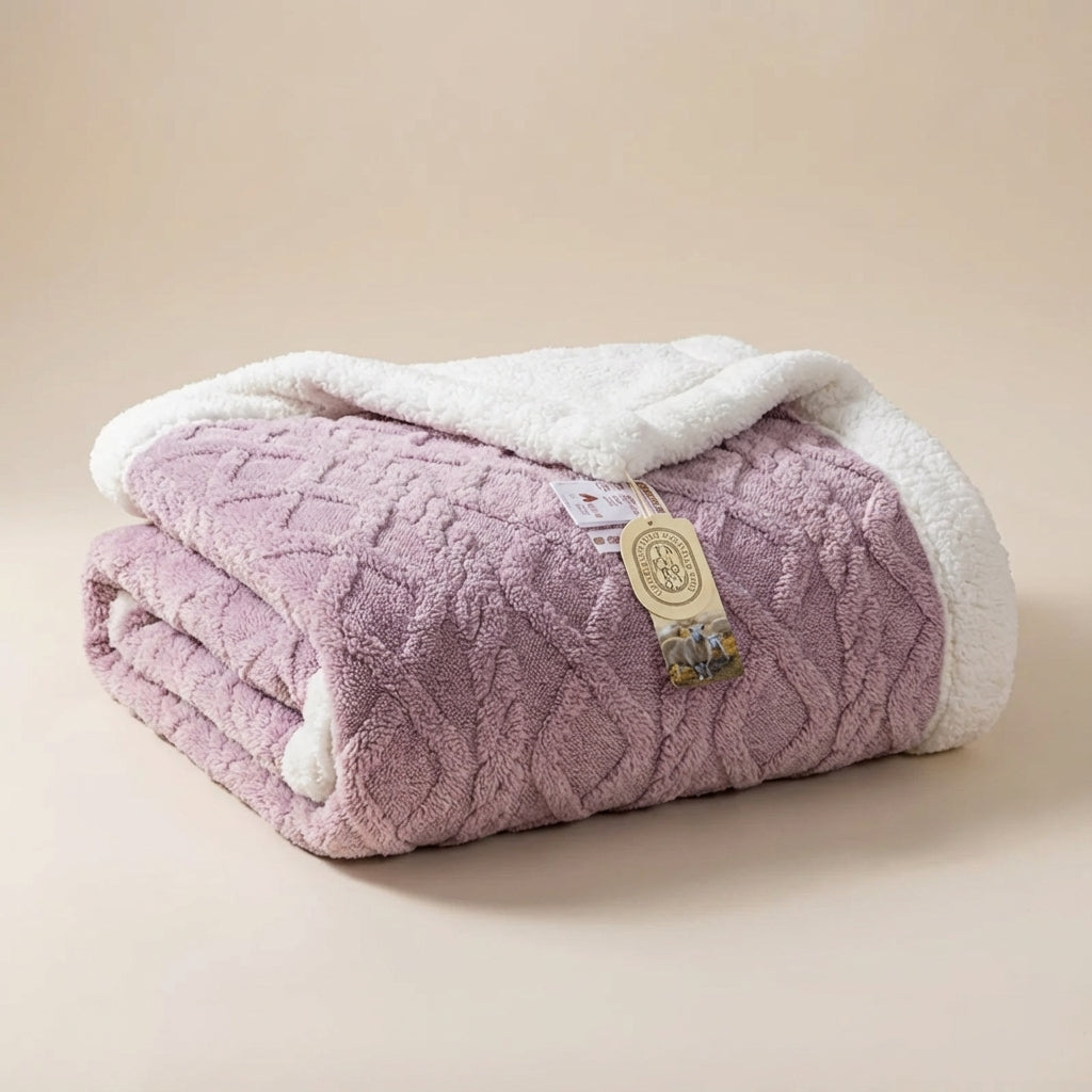 Wendbare Plüsch-Decke mit geometrischem Strickmuster und Sherpa-Futter