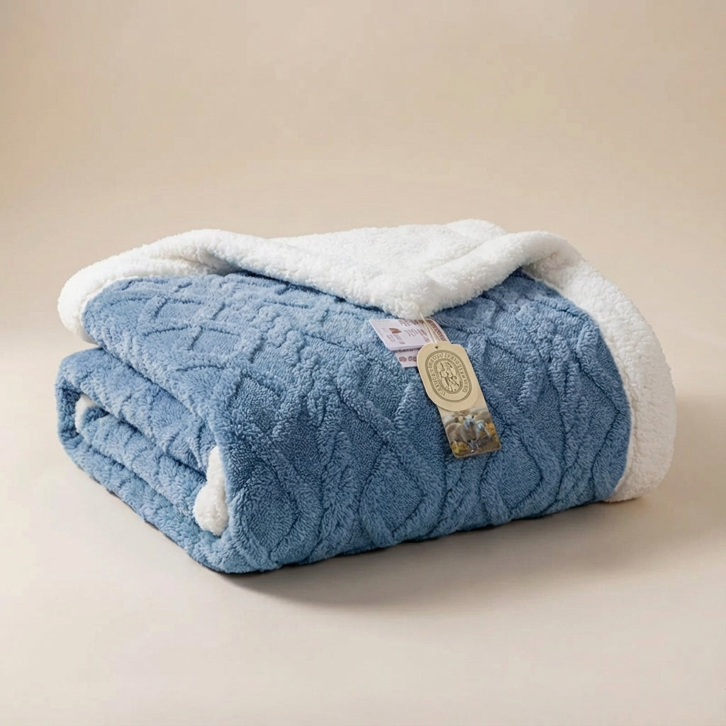 Wendbare Plüsch-Decke mit geometrischem Strickmuster und Sherpa-Futter