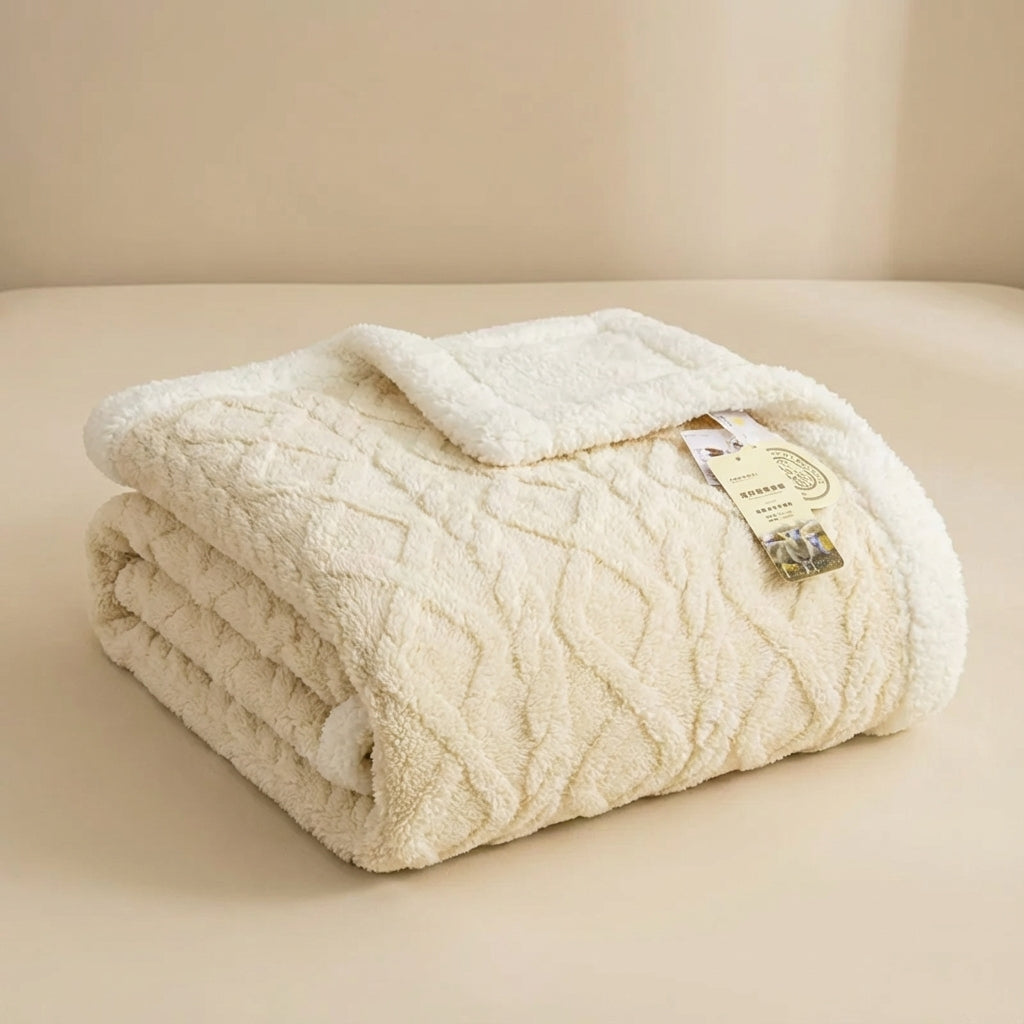 Wendbare Plüsch-Decke mit geometrischem Strickmuster und Sherpa-Futter