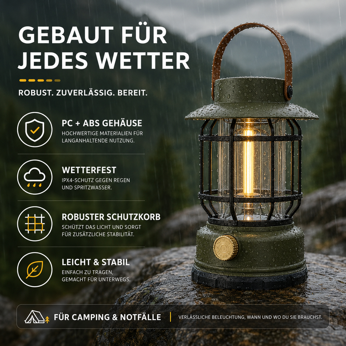 Nordspur | Solantis Tragbare 360-Grad LED-Campinglaterne