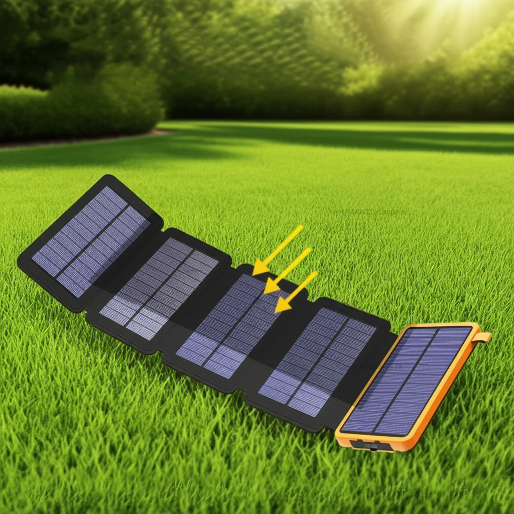Faltbare Solarpowerbank mit klappbaren Panels und Metallgehäuse