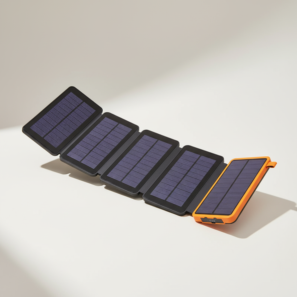 Faltbare Solarpowerbank mit klappbaren Panels und Metallgehäuse