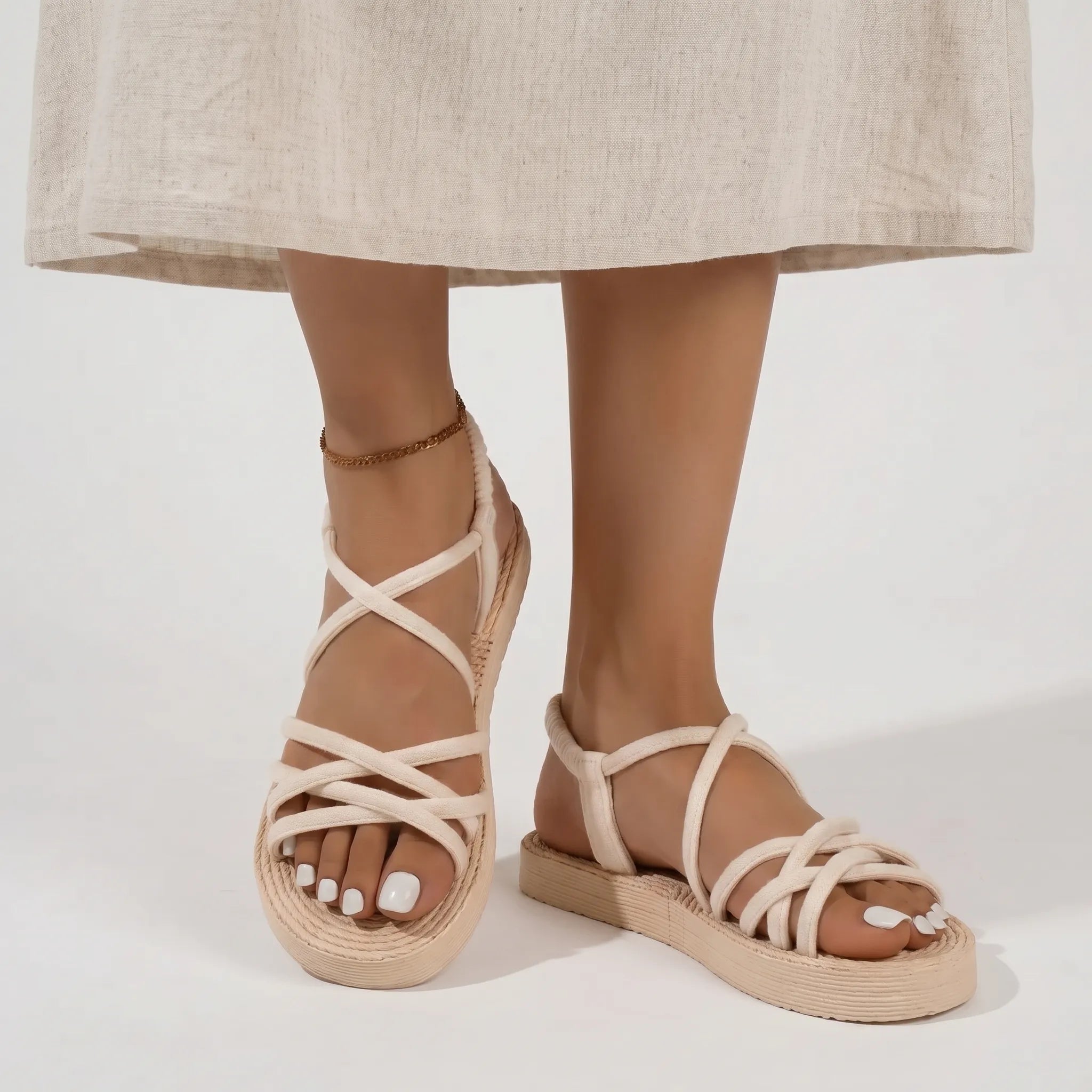 Flache Riemchen-Sandalen Sommer leicht offene Zehenform