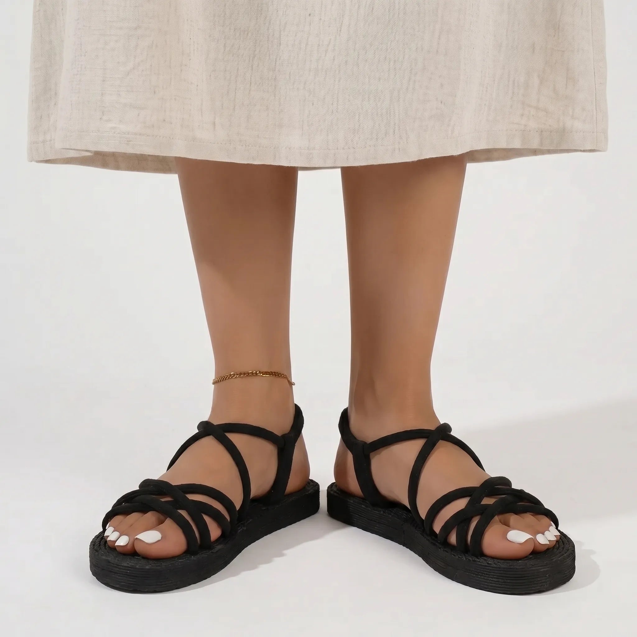 Flache Riemchen-Sandalen Sommer leicht offene Zehenform