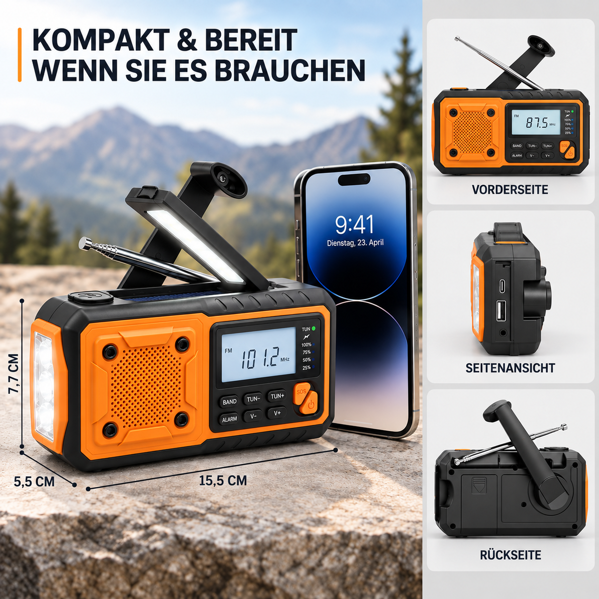 Nordspur | Solavox Tragbares Notfall-Kurbel-Radio