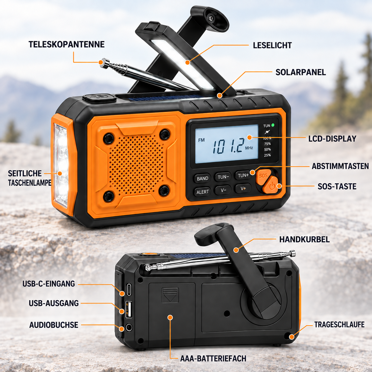Nordspur | Solavox Tragbares Notfall-Kurbel-Radio