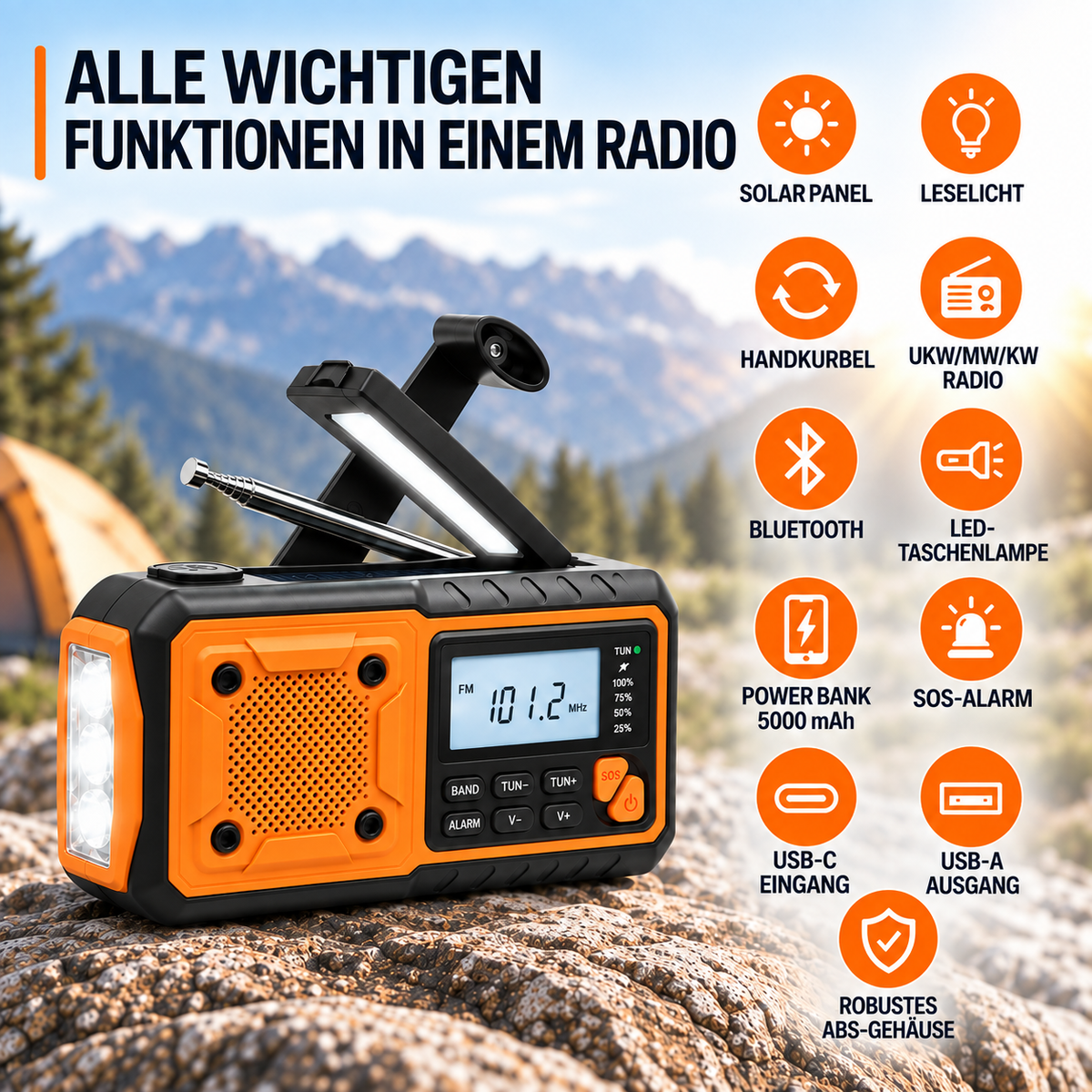 Nordspur | Solavox Tragbares Notfall-Kurbel-Radio